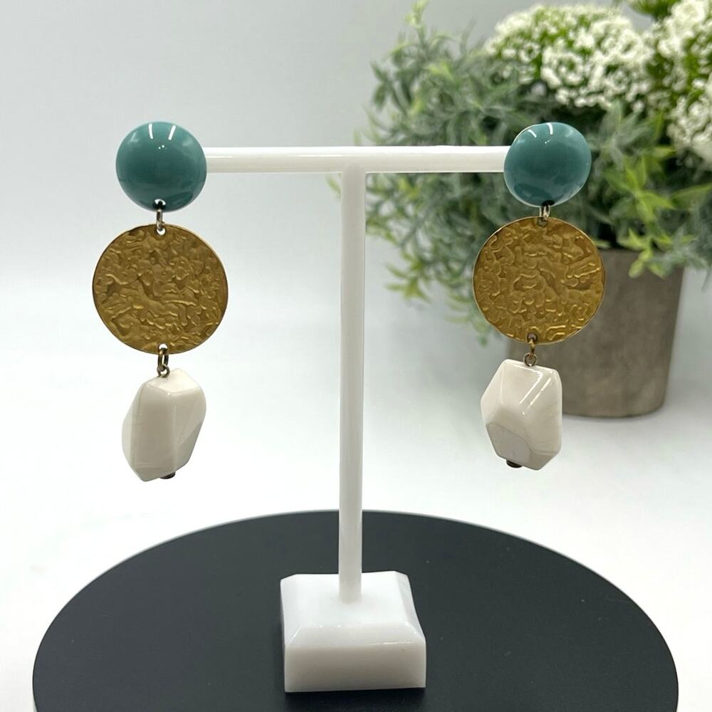 Verdiani Collezioni Italy Blue White Gold Tone Dangle‎ Pierced Fashion Earrings